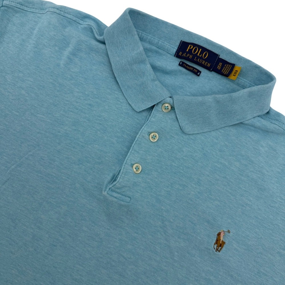 Polo Ralph Lauren Polo Shirt Mens XL Light Blue flesh pony Short Sleeve Heather